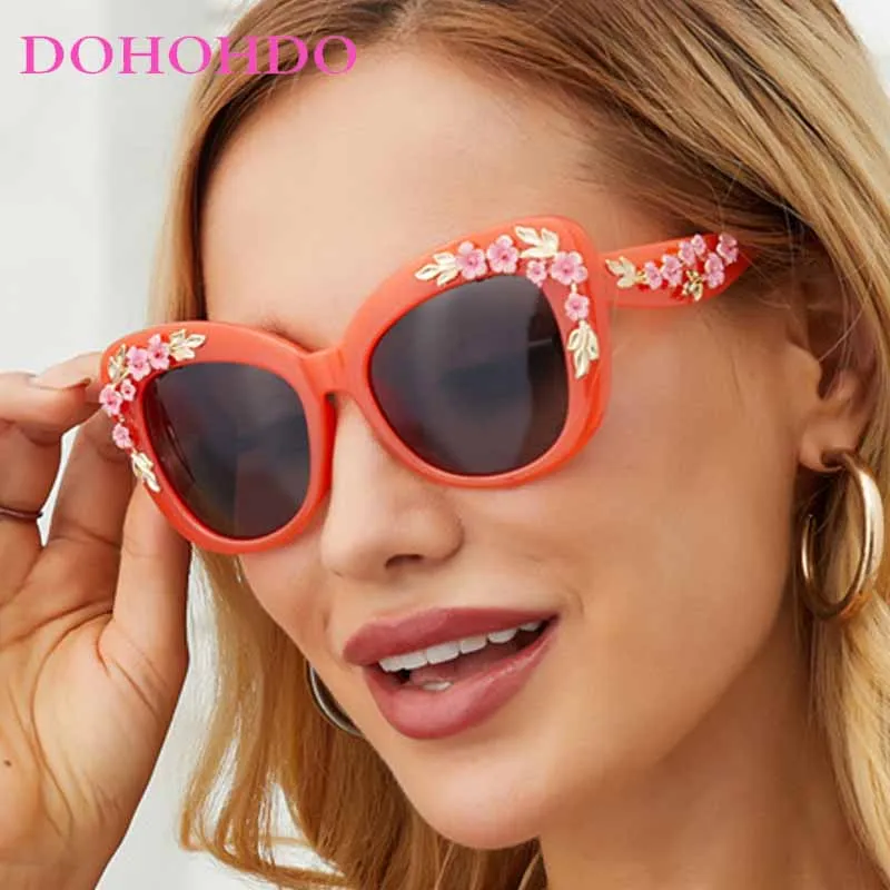 

Oversized Retro Cat Eye Flowers Decoration Women Sunglasses New Luxury Designer Men Sunglass Outdoor Travel Eyewear Ladies UV400