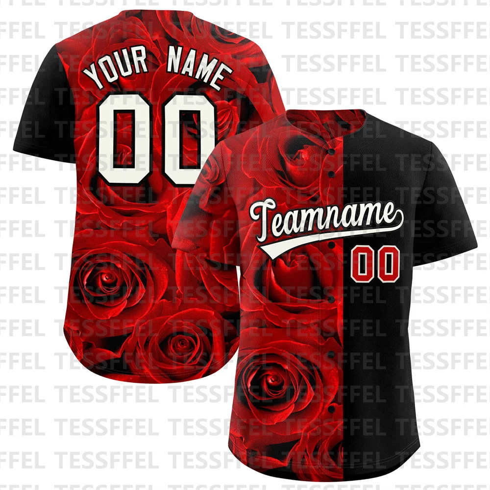 

Custom Split Rose Print Baseball Jersey 3D Printed Summer Casual Baseball Shirts Jersey Women For Men 03