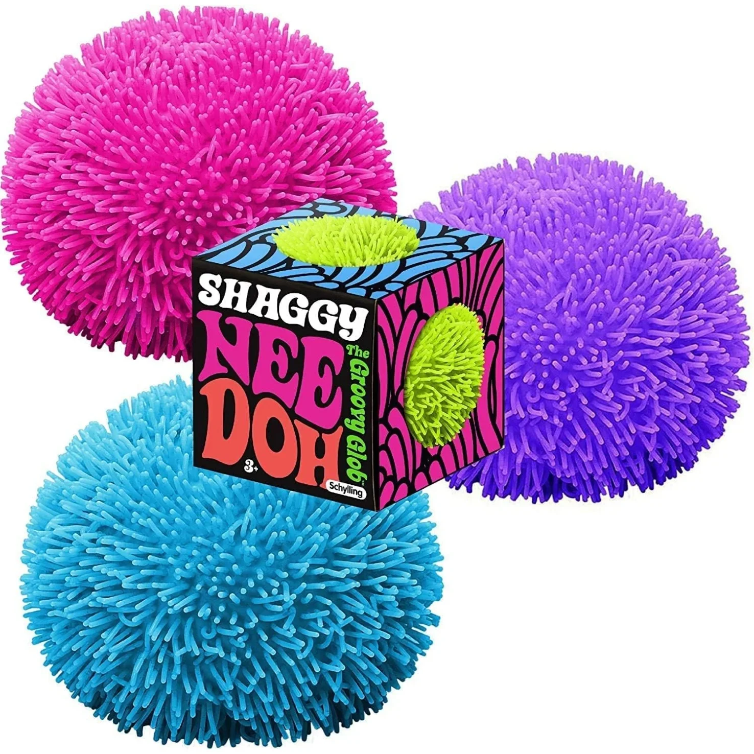 Needoh Fuzz Ball Stress Teenie 3 Pack Mini Relief Sensory Squishy Fidget Toy Stretchable The Groovy Glob Ball Fluffy Balls Toy