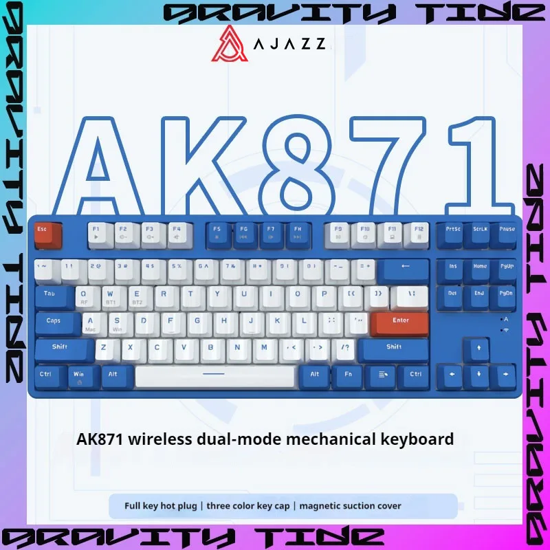 

Ajazz Ak871 Wireless Mechanical Keyboard Dual-Mode Bluetooth Cyan-Red Axis For Desktop Laptops Office E-Sports Games Keyboard