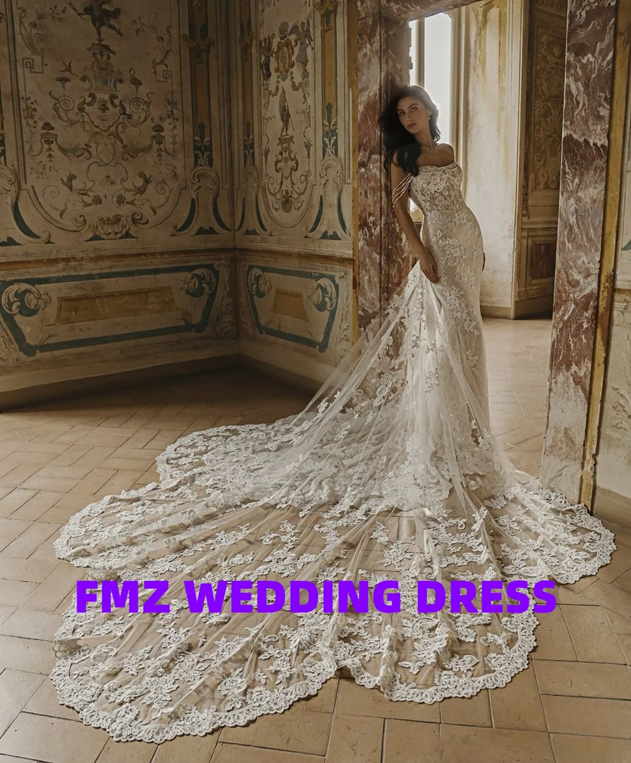 Maßgeschneidertes, ärmelloses Meerjungfrau-Hochzeitskleid mit abnehmbarem Schwanz und elegantem Amanda Novias Vestidos de Novia Amandas Novias