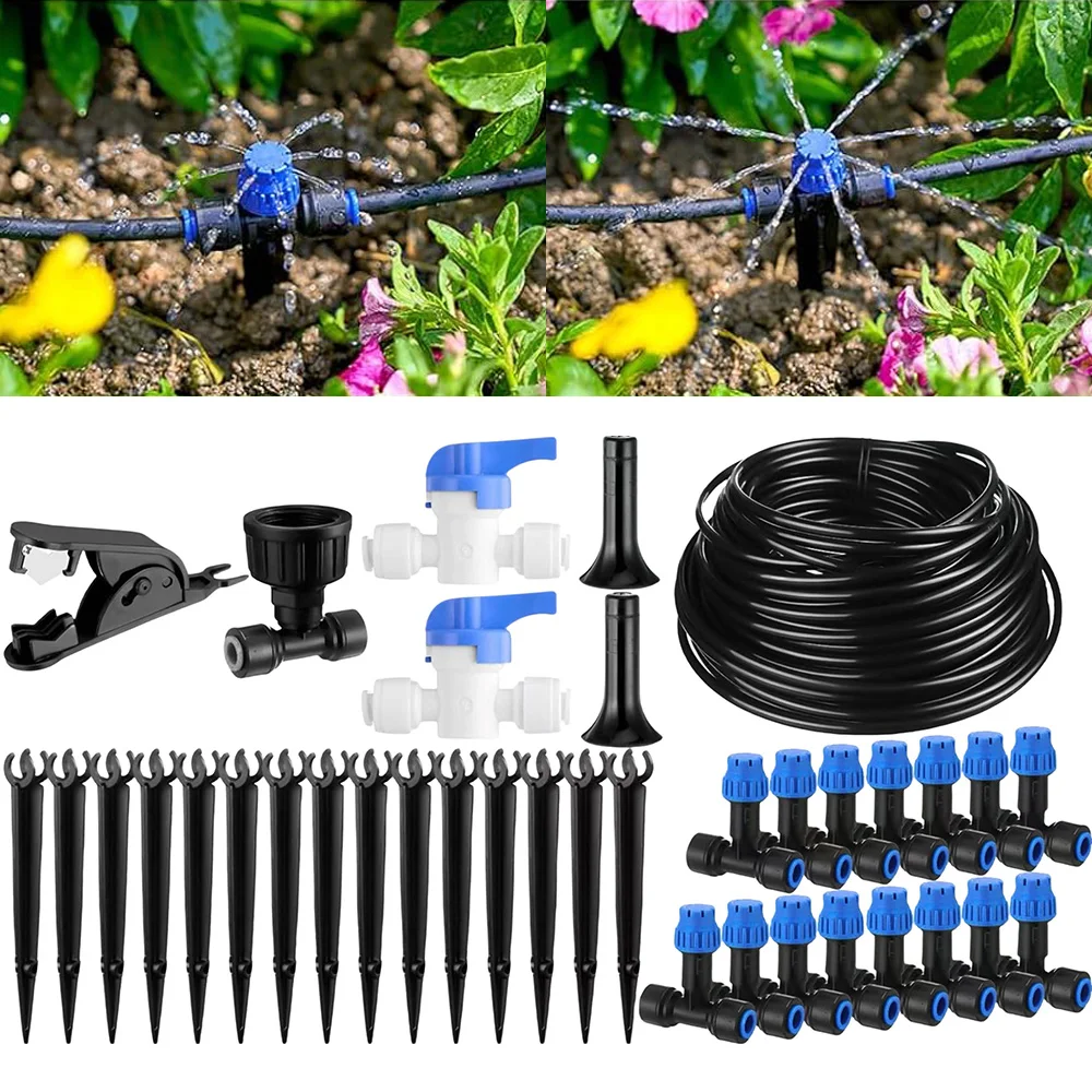 18M/59ft Garden Plant Watering System Quick Connector Vegetable Water Greenhouse Mist Drip Irrigation Kit with 1/4" Blank Tubing