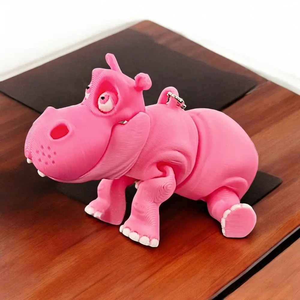 LLavero de hipopótamo rosa PLA, artesanías de animales móviles, adornos de figuras de animales impresos en 3D, multiarticulación