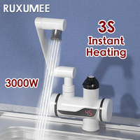 3300W Instant Electric ABS Water Heater Kitchen Faucet Tap LED Ambient Light Temperature Display Bathroom Instant Heating Tap