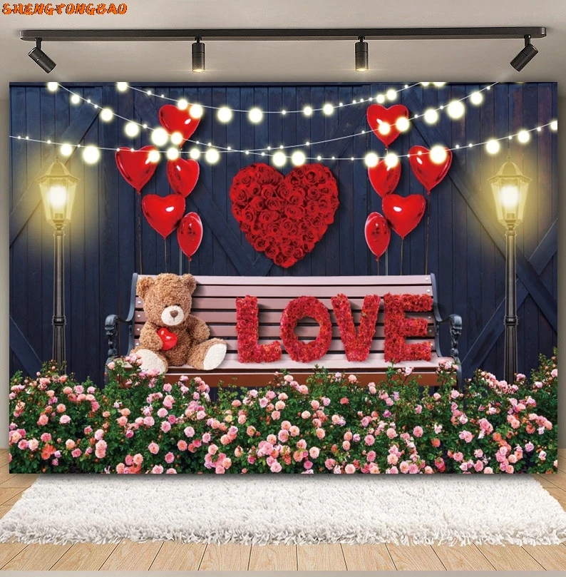 Фоны для фотографий ко Дню святого Валентина, 14 февраля, красное сердце любви, цветочный романтический магазин роз, декор для свадебной вечеринки, фотофон