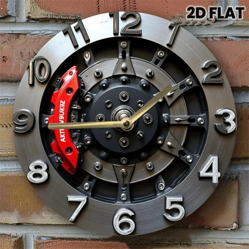 Wood Gear Wall Clock 2D Flat Print Gear Pattern Round Wall Clock Retro Industrial Style Round Shape Decorative Wall Clock