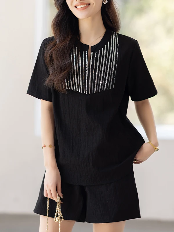 

Slimming Short Sleeve Summer Fashion Set Thin Shorts Two Piece Suit Casual Loose Fit Comfortable Breathable Women's Ensemble