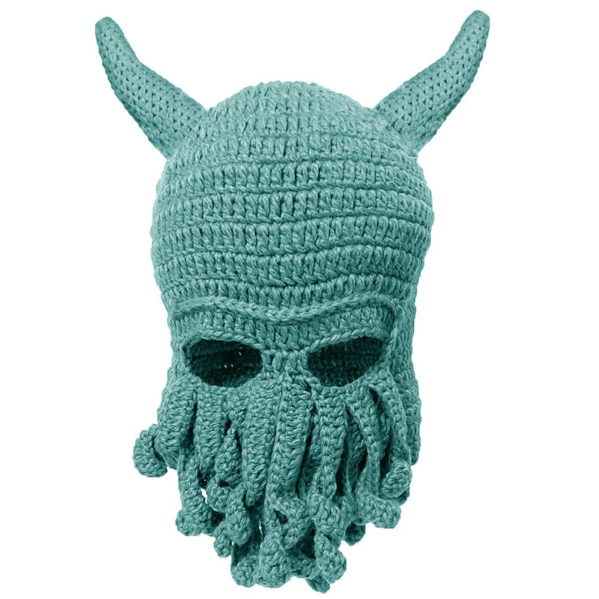 BomHCS  Funny Octopus Beard Tentacle OX Horns Hollow Eyes Balaclava Hat Halloween Cosplay Beanie Cap