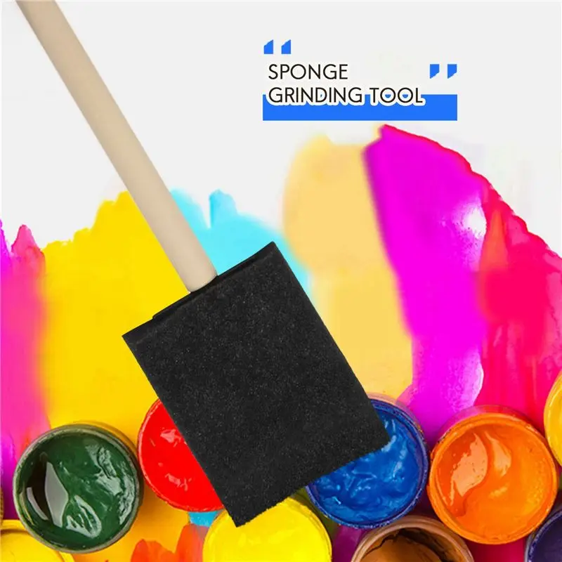 AEE6-Foam Brush Painting Sponge Tool With Hardwood Handles Pack Of 10