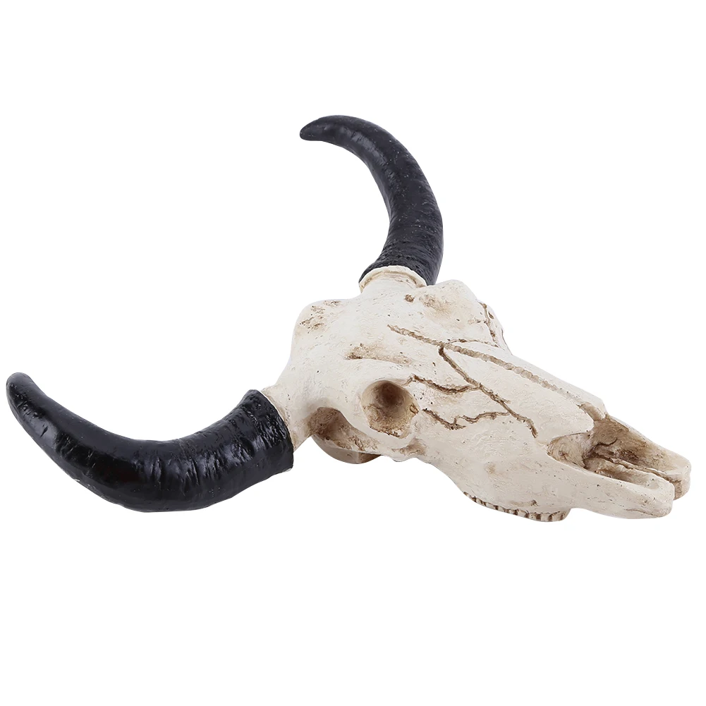 Longhorn Cow Skull Head Ornament Wall Hanging Wall Decoration Figurines Crafts Nostalgic Realistic for Home Halloween Decor