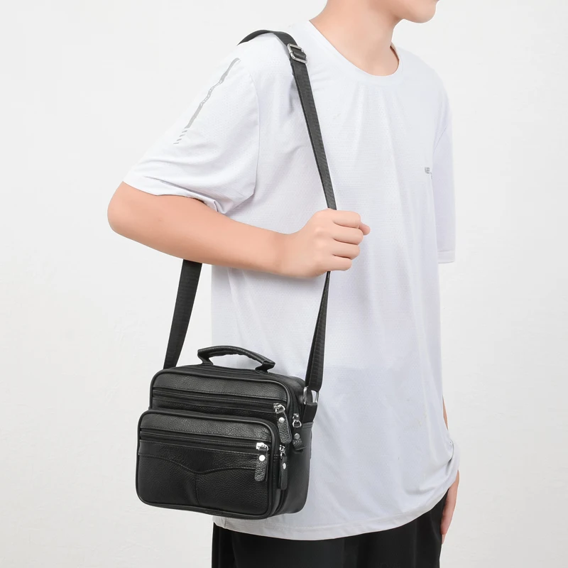 Bolso de piel auténtica para hombre, bandolera pequeña de negocios, a la moda, 2024