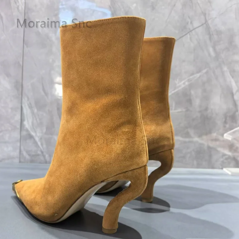 

Strange Style Suede Ankle Boots Women's Metal Pointe Toe High Heels Women Modern Boots Solid Colors Side Zip Autumn Winter Shoes