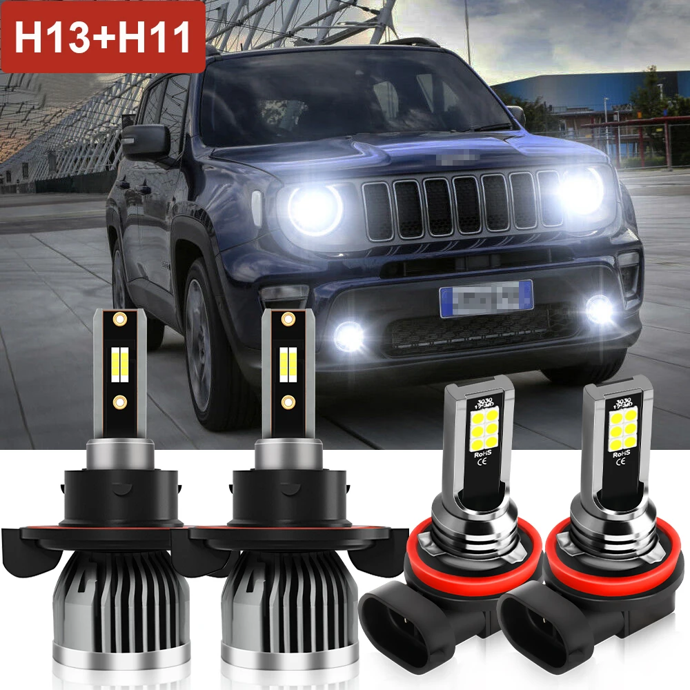 20000LM LED Headlight Hi/Lo Beam H13 / Car H11 Fog Bulbs For Jeep Renegade 2015-2020 For Ford Flex 2009 2010-2018 Focus Mustang