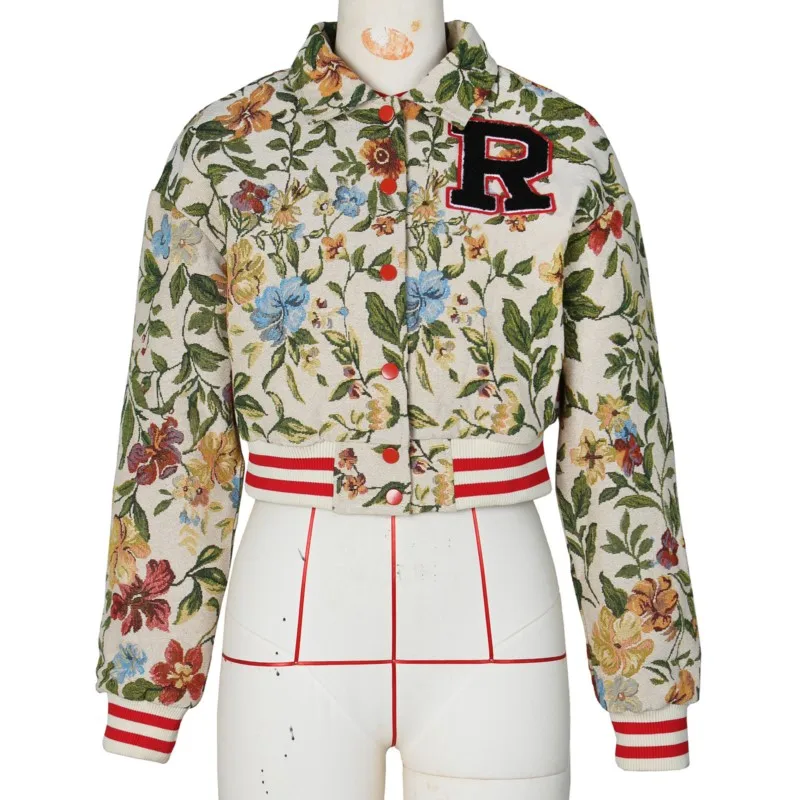 

2025 Spring New Women's Jacquard Cropped Jacket - Long Sleeve Square Neck Fashion Coat for Western Style Outfit