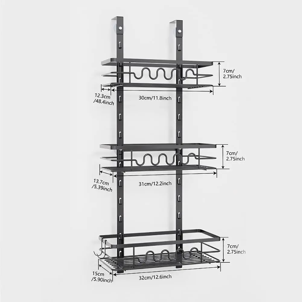 Over The Door Pantry Organizer,3-Tier Storage,Wall Mounted/Hanging Spice Rack Shelves with Adjustable Basket for Home & Kitchen