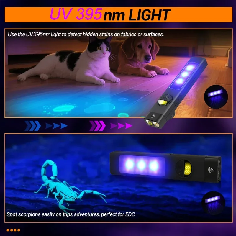 COB+LED Multifunctional Flashlight with 395UV Light Portable Charging Torch with Strong Magnet Outdoor Camping Emergency Lamp