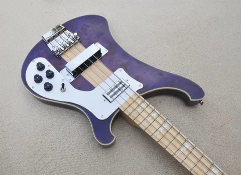 4 तार वाला पर्पल नेक थ्रू बॉडी इलेक्ट्रिक बेस गिटार बर्ल मेपल वेनीयर, मेपल फ्रेटबोर्ड के साथ 8 best sales बास गिटार बॉडी - №8