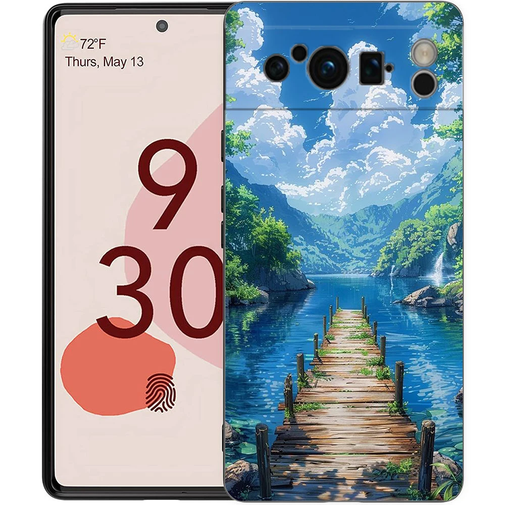 กรอบสีดำ TPU ซิลิโคนนิ่ม6A โทรศัพท์ลายศิลปะแนวนอนเคสสำหรับ Google พิกเซล8 7 6 Pro 7A 8A 5G กันกระแทกเคส fundas