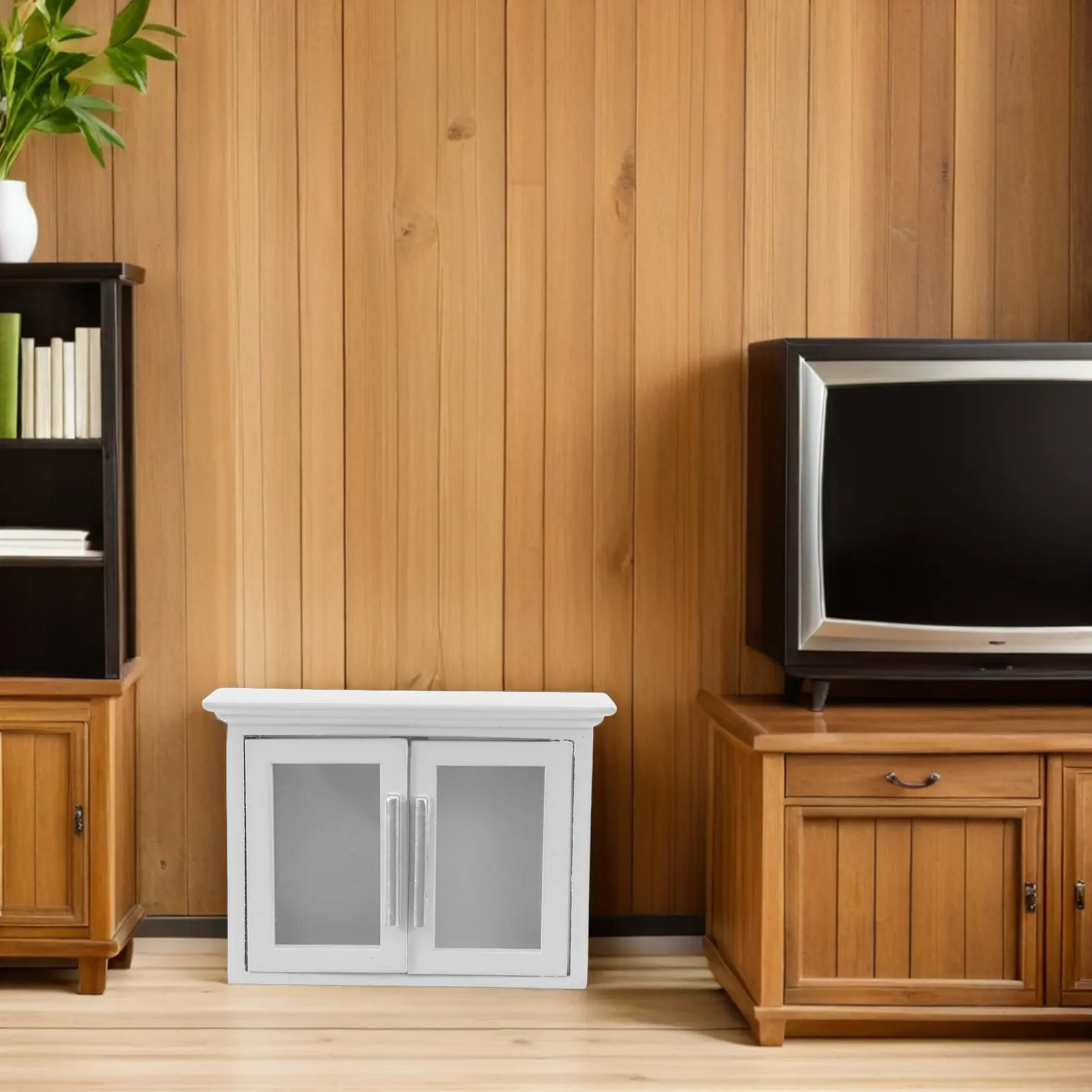 

White 1:12 Scale Dollhouse Miniature Kitchen Cabinet Wall Mounted Realistic Mini Furniture Vintage Storage Shelf for Kitchenware