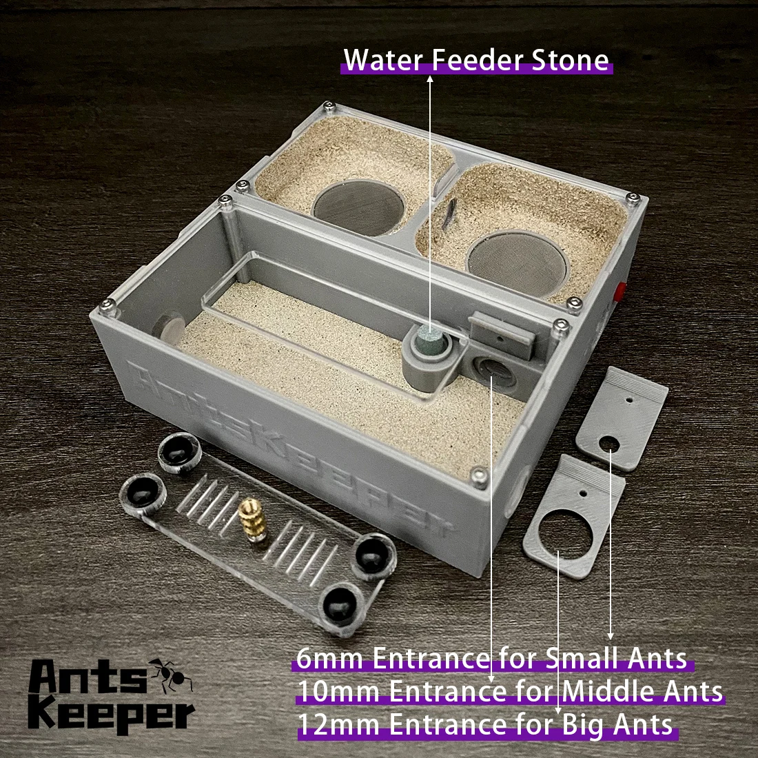 【Flat】Flat Ants Farm Nest with Adjustable Entrance for Small or Middle Colony Ant House , Indepedent Nest Room Water Tower