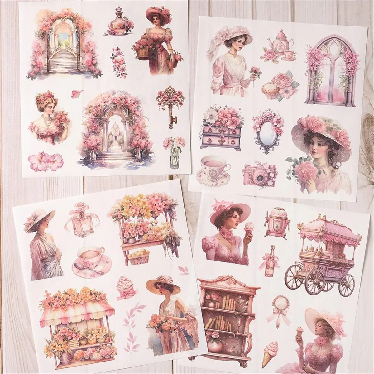 618 Mega Sale Garden Junk Journal Stickers, 50 Sheets, Scrapbook Supplies, Watercolor Scrapbooking for Adults Pink