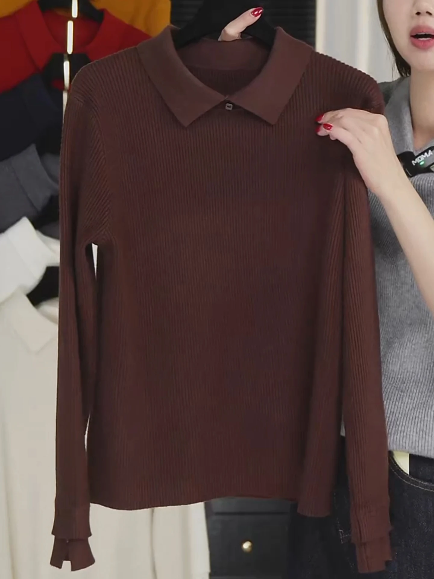 Haut tricoté rétro Long Sve couche de base confortable Simple aérien haut de gamme pour femmes Faion Commute Sle coupe droite tricot...