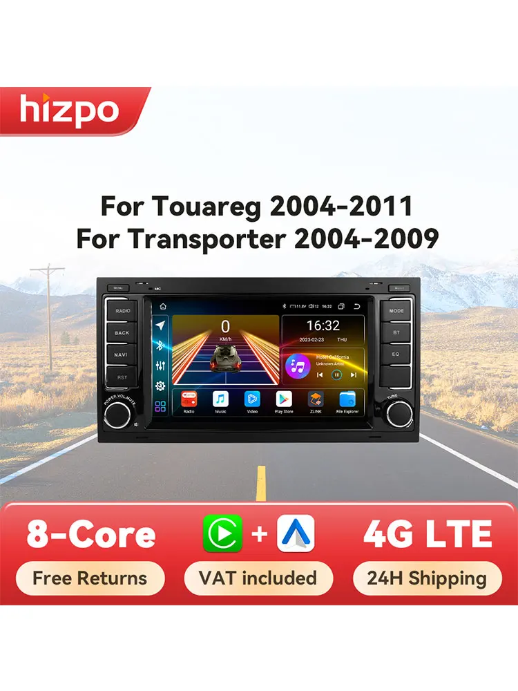 Hizpo 2 din Android 14 Autoradio für Volkswagen VW Touareg Multivan T5 Transporte 2004-2009 Carplay Multimedia GPS Autoradio RDS