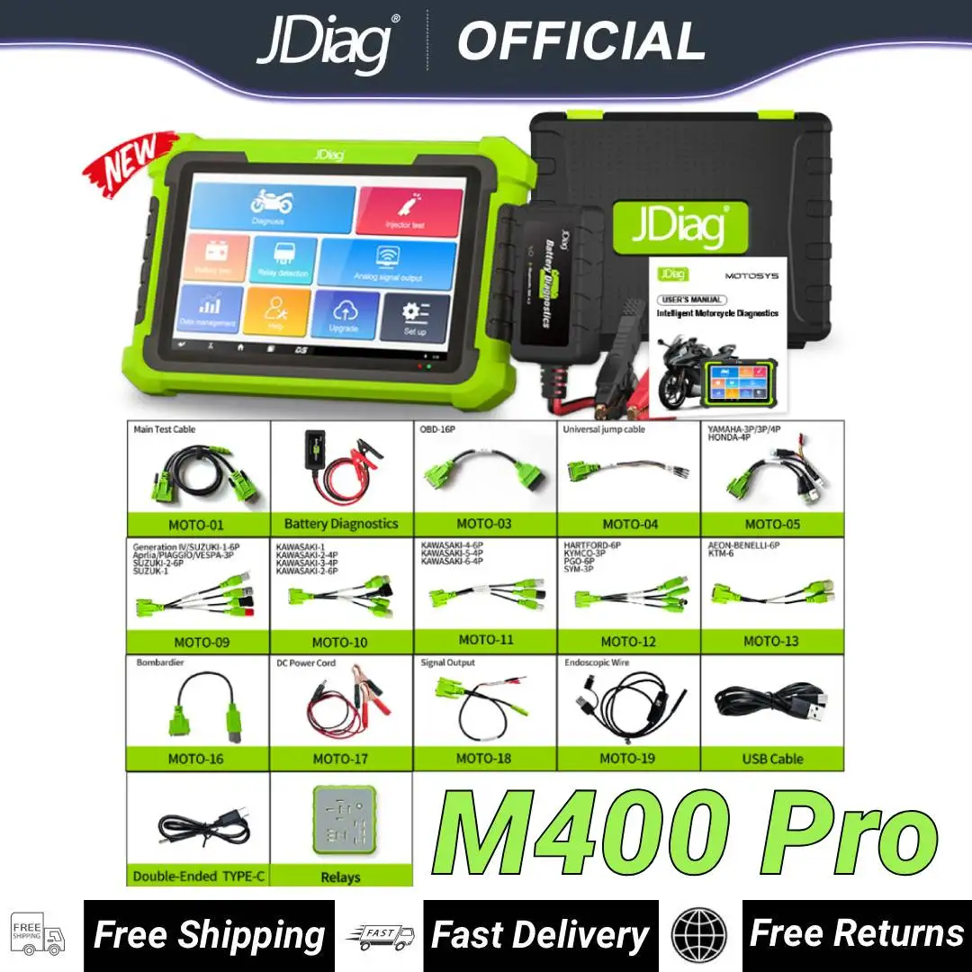 JDiag M400 Pro Motorcycle Diagnostic Scanner Diagnose ABS System EFT Code Clean Battery Tester for Electronic Fuel Injection EFI