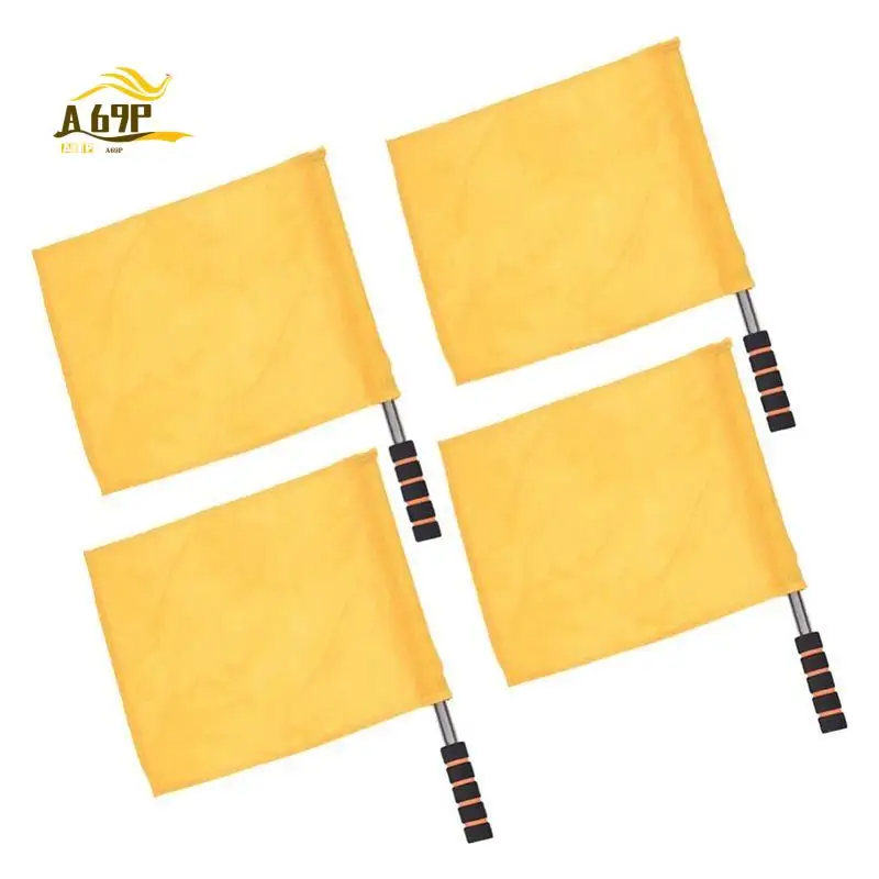 A69P-Sports Referee Flag 4 Pieces Track And Field Event Referee Flag Football Goal Flag Flag Bearer Flag Sponge Handle
