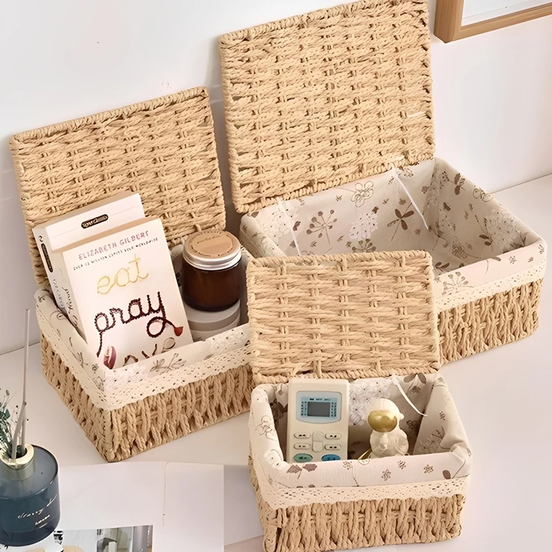 Rattan Woven Storage Box For Toys Snacks And Miscellaneous Items Desktop Cosmetic Storage Box Household view 3