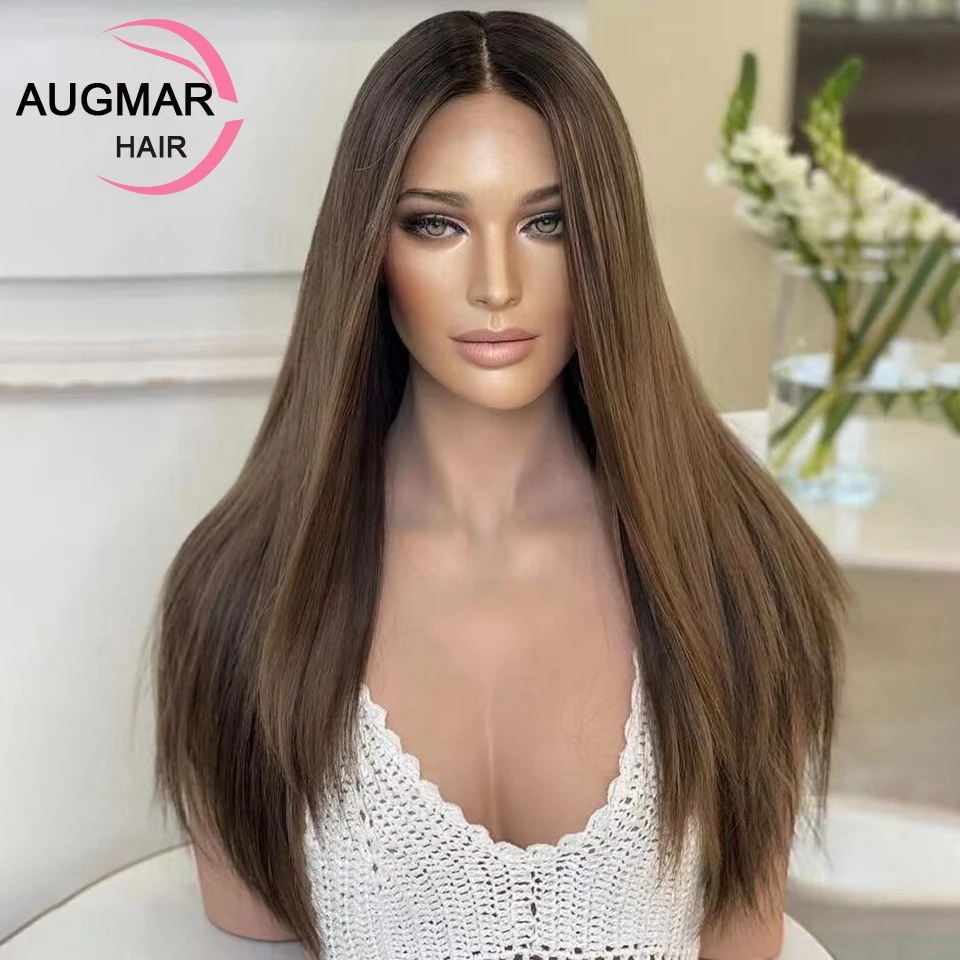 Lace Frontal Glueless Perucas de Cabelo Humano, Peruca De Destaque Direto, Mel Loiro, Marrom, HD, 4x4, 13x6