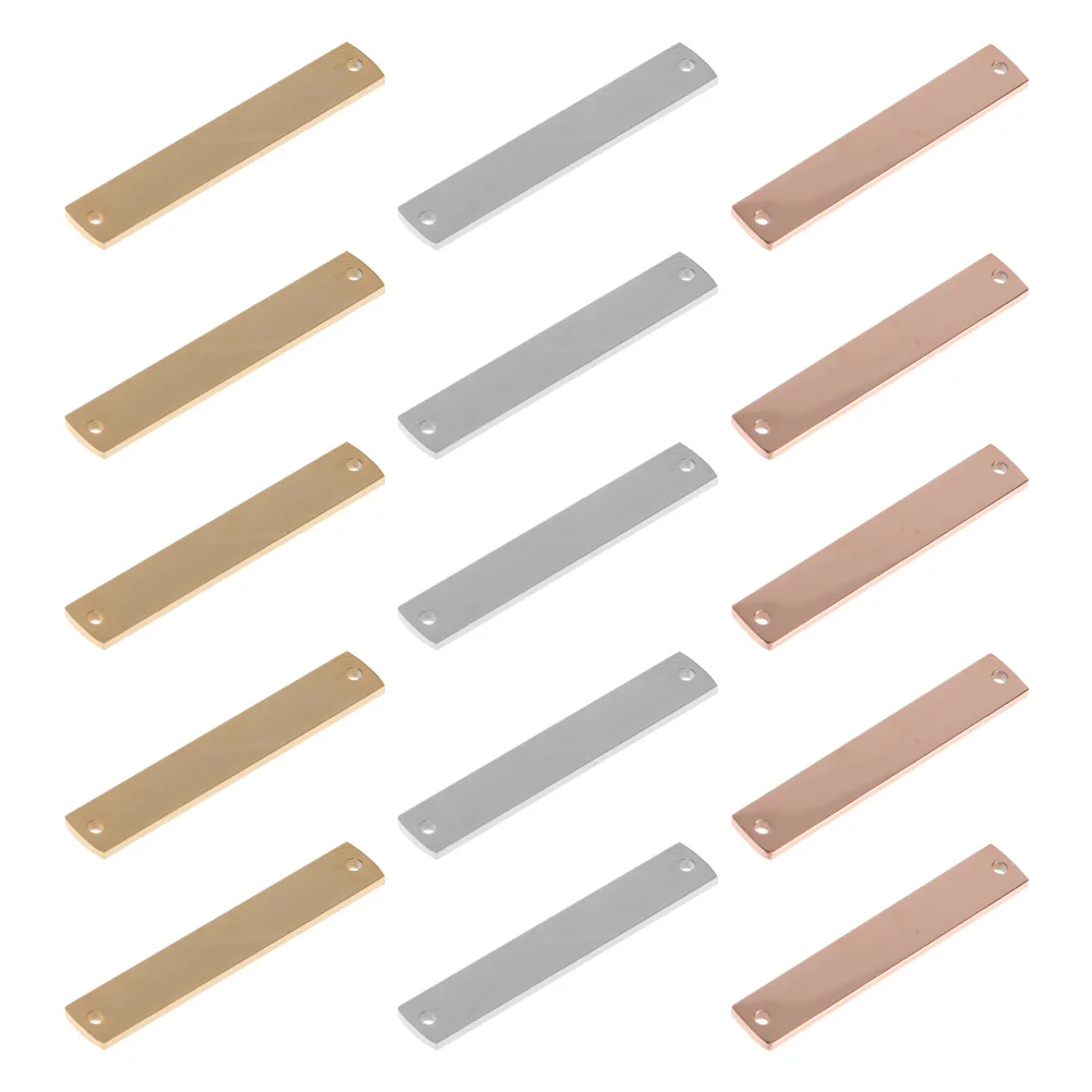 15Pcs Stainless Steel Charms DIY Blank Stamping Tags Engravable Rectangular Pendants Jewelry Making Craft Accessories