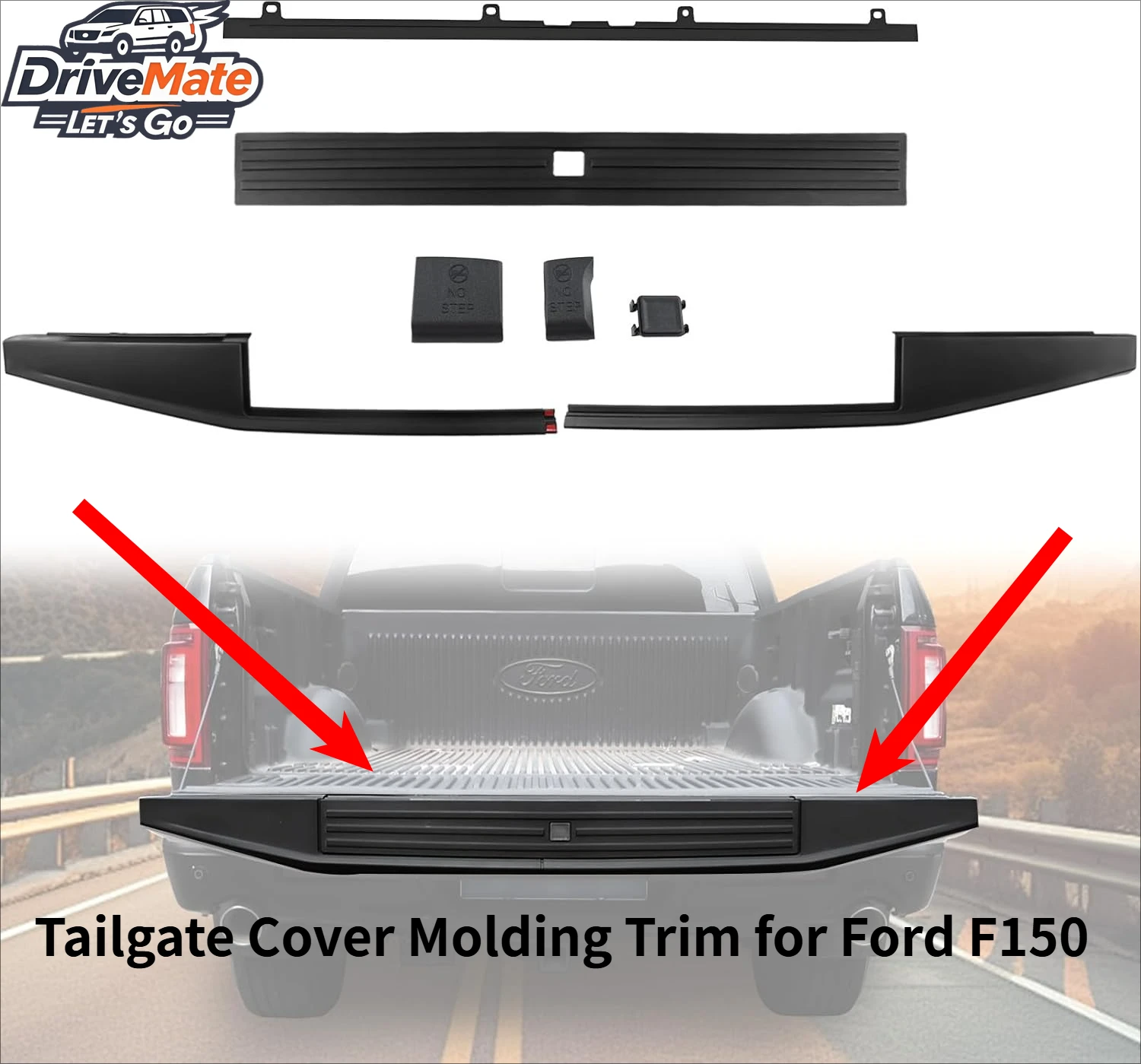 Tailgate Cover Molding Trim for Ford F150 09-20 Tailgate Step Center Flexible Protector Cap Top Trim for Ford F150