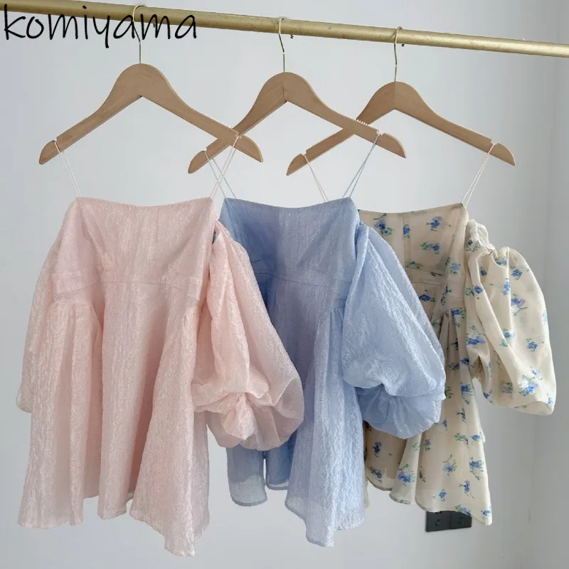 

Off Shoulder Short Sleeve Shirts Blouses Japanese Print Blusas Mujer Woman 2025 Clothing Loose Casual Camisas Summer New Ropa