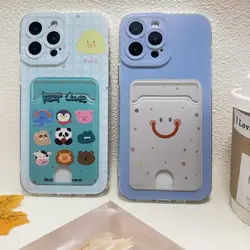 Smile Animals Oil Card Bags Holder Phone Case For iPhone 16E 16 15 14 13 12 Mini 11 Pro XS Max X SE2 SE202215 Plus Soft Cover
