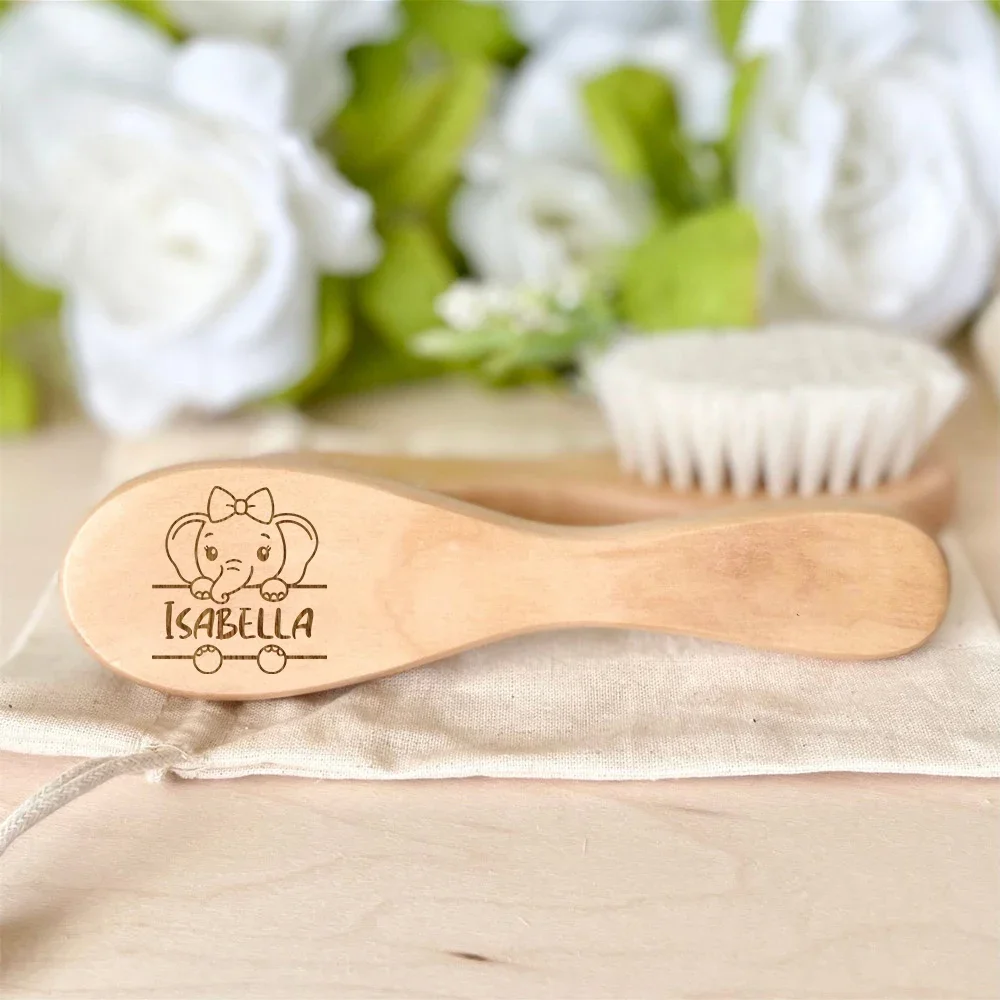 Personalized Baby Hairbrushes Custom Animal with Name Wooden Infant Hair Brush Ideal Birth/Baptism/Birthday Baby Shower Gifts