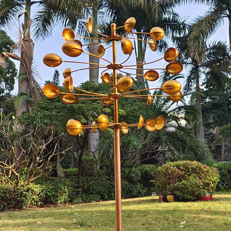 Garden ornaments, metal handicrafts, outdoor wrought iron windmill, gold spoon shape, rotating on all sides