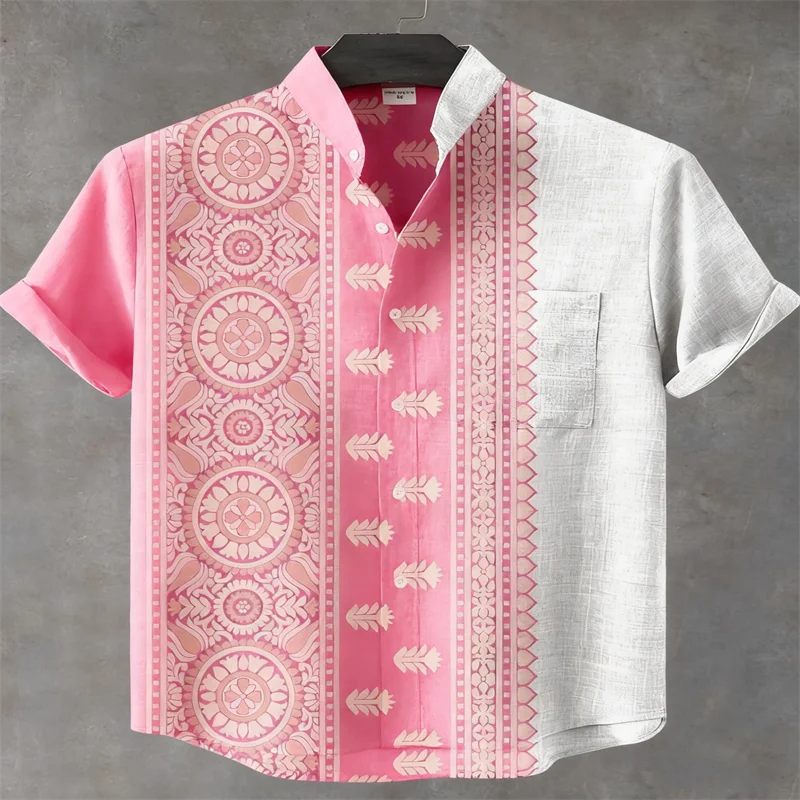 New Men's Shirt: Stylish, casual, and comfortable short-sleeved shirt with ethnic-inspired print and collar, perfect for summer - Image 4