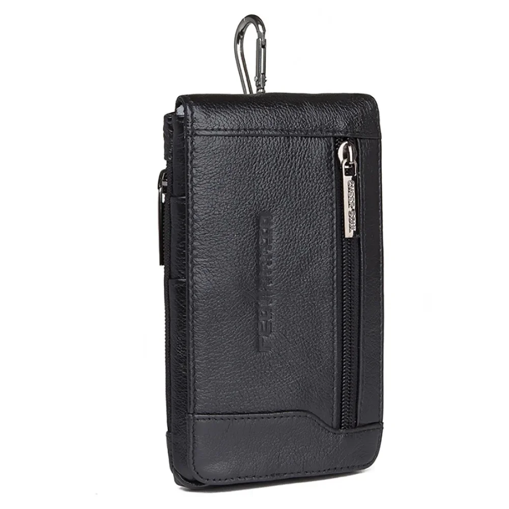 

6.1 Inch Genuine Leather Waist Belt Pack Men Hip Bum Pocket Card Holder Cowhide Coin Purse Pouch Cell Phone Case Hook Fanny Bags