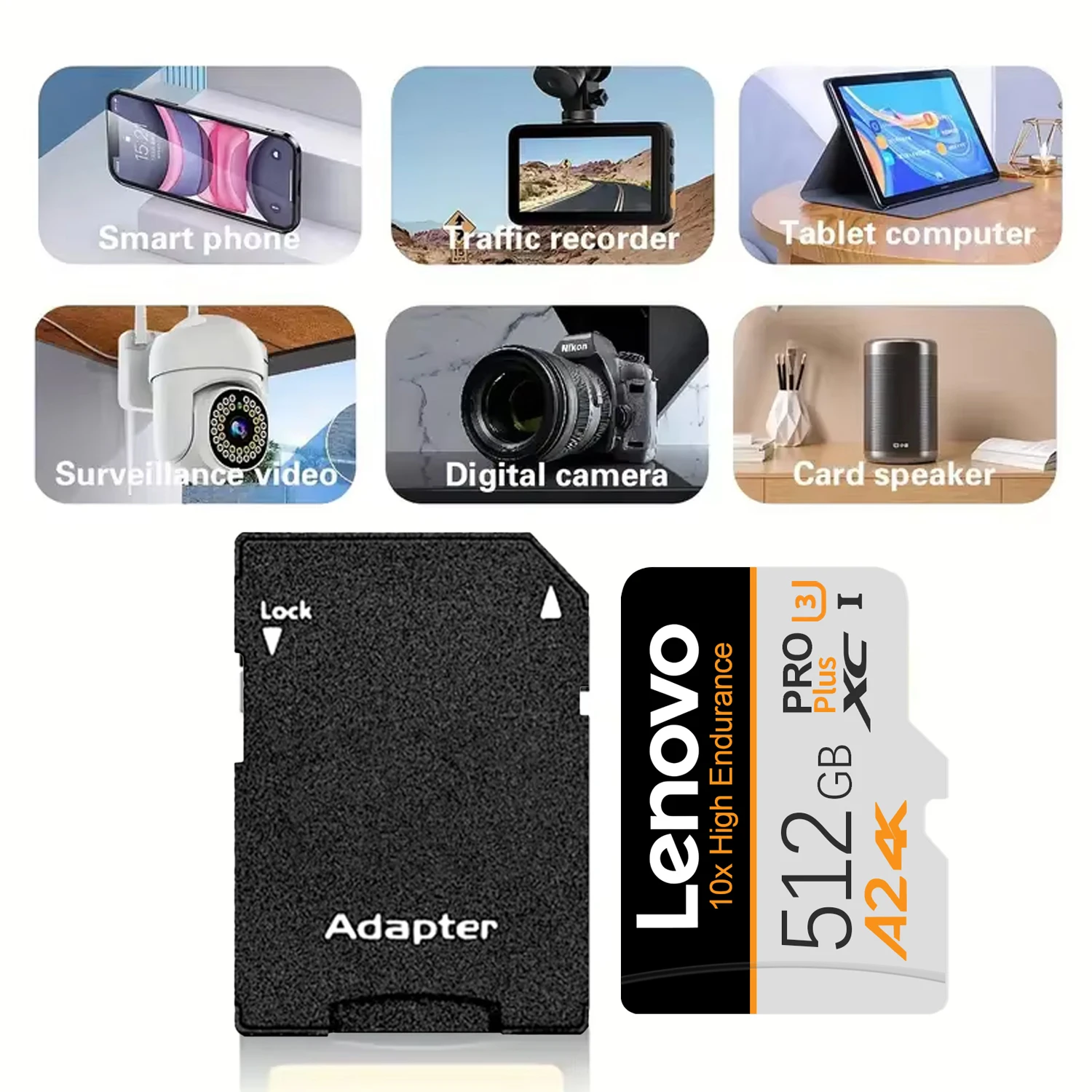 레노버 마이크로 SD 카드 실제 용량 512GB 256GB 1TB V30 U3 SD/TF 카드 닌텐도 스위치용 고속 메모리 카드
