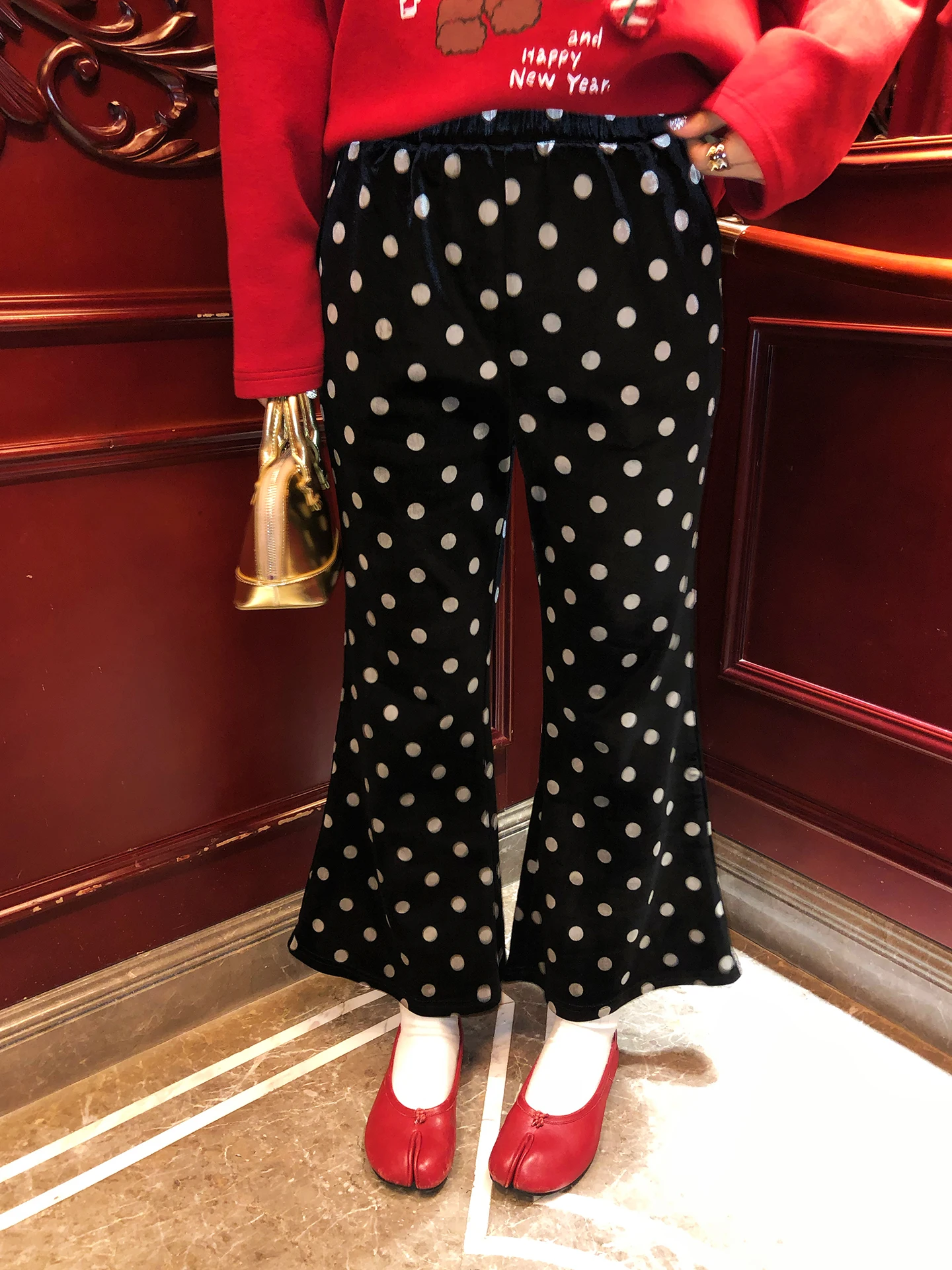 

Зимние брюки с цветочным принтом и флисовой подкладкой, женские брюки с высокой талией и принтом в горошек, эластичный пояс, теплые брюки с эффектным дизайном