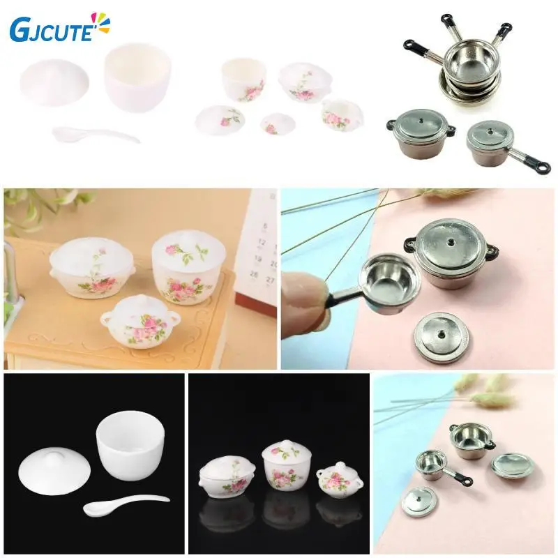 Hot Sale 1:6 1:12 Escala Dollhouse Miniatura Cooking Soup Pot Cookware Set Dollhouse Cozinha Acessórios Miniatura Modelo Brinquedos