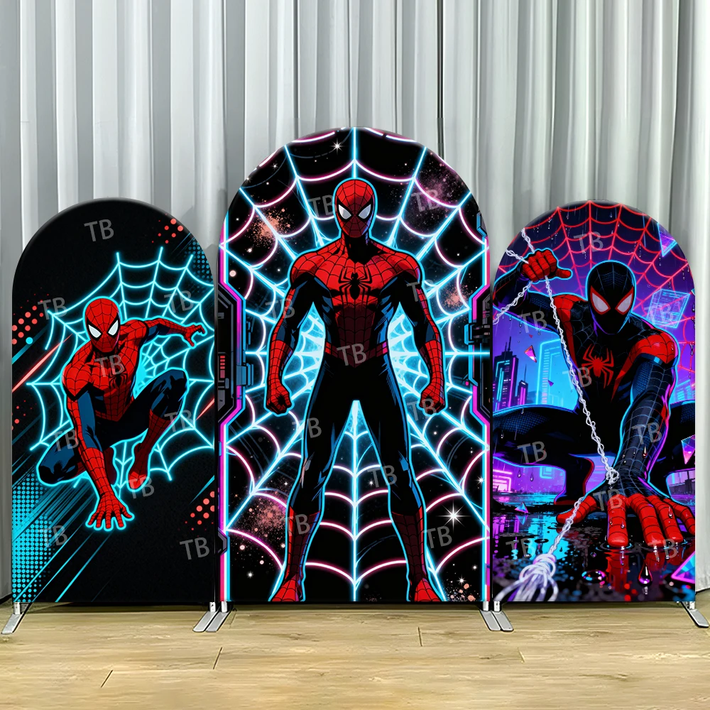

Spider-Man Multiverse Neon Web Arch Backdrop Cover Action Scene For Kids Birthday Party Dynamic Cartoon Theme Photo Booth Decor
