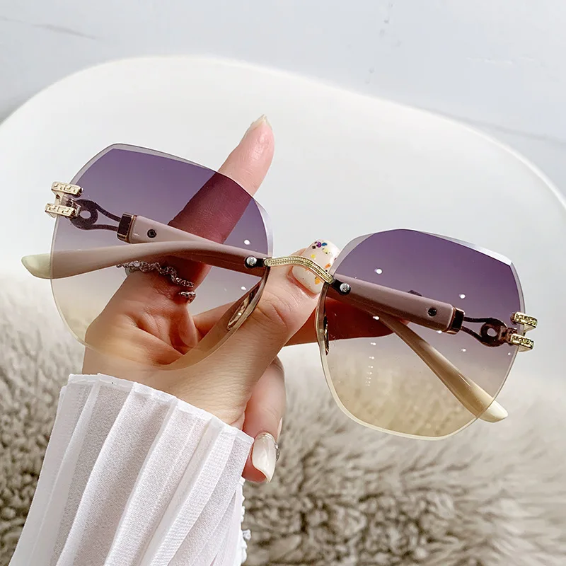 

UV Protection High-grade Polarized Rimless Sunglasses Summer Oversized Polygon Rimless Sun Glasses Outdoor Sports MJ0538