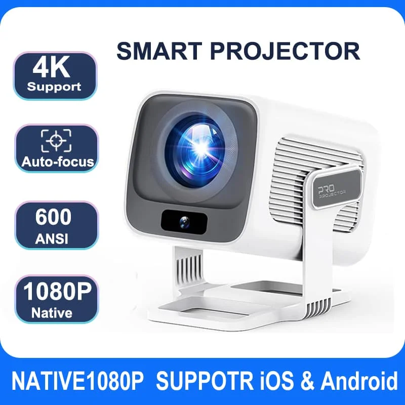 Huaweishi 4K Projector Android Native Portable 1080P 600ANSI Auto Focus Video Home Cinema Outdoor HD LED Projector