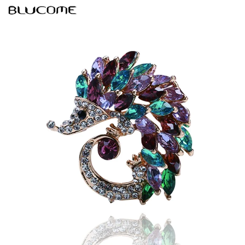 Blucome Color Crystal Hedgehog Shape Brooches for Women Suit Shirt Collar Clip Fashion Harajuku Brooch Pins Bijoux