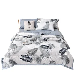 Plaid Summer Cool Quilt Washed Cotton Comfortable Lightweight Air Condition Thin Comforter Simple Feather Blanket For Adults Kid