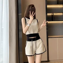 Female Shorts Stripes Elegant Two-piece Women's Short Sets 2 Pieces With Jacket Full Cheap And Korean Style Offers Promotion