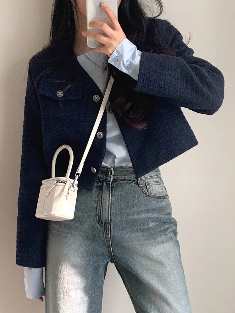 Chaqueta Corta Acolchada de Cintura Alta para Mujer, Estilo Coreano, Ropa de Abrigo de Primavera, Cárdigan Abierto de Manga L...