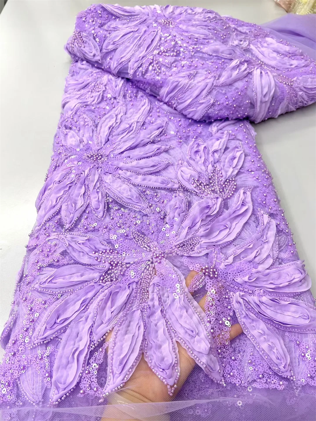 African Heavy Beaded Lace Fabric Nigerian Embroidered Sequins Groom Wedding Party Dress Sewing High Quality 5 Yards 2026